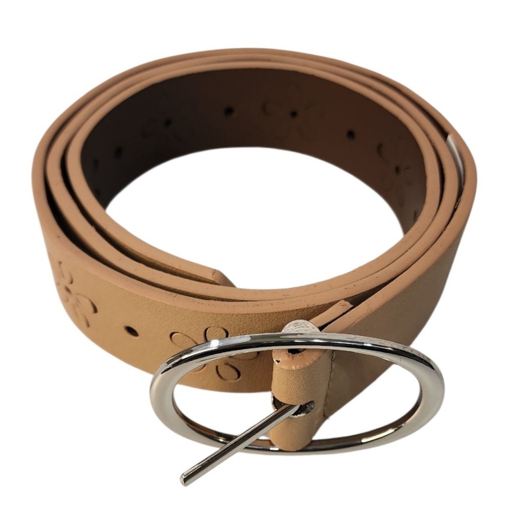 NWT Madden Girl Tan Boho Floral Embossed Oval Buckle Belt Women's Size Large